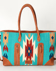 American Darling Tote Bag Western Leather Hand Tooled Floral Carved Hand Woven Saddle Blanket Genuine Leather 12x16