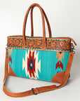 American Darling Tote Bag Western Leather Hand Tooled Floral Carved Hand Woven Saddle Blanket Genuine Leather 12x16