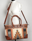 American Darling Tote Bag Western Leather Hand Tooled Floral Carved Hand Woven Saddle Blanket Genuine Leather 12x16