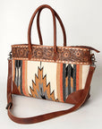 American Darling Tote Bag Western Leather Hand Tooled Floral Carved Hand Woven Saddle Blanket Genuine Leather 12x16