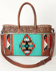American Darling Tote Bag Western Leather Hand Tooled Floral Carved Hand Woven Saddle Blanket Genuine Leather 12x16
