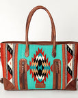 American Darling Tote Bag Western Leather Hand Tooled Floral Carved Hand Woven Saddle Blanket Genuine Leather 12x16