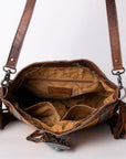 American Darling Bucket Bag Western Leather Hand Woven Saddle Blanket Turquoise Concho Fringes Tassels 11in x 14in