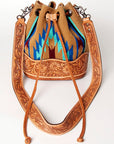 American Darling ADBG569A Bucket Hand Tooled Saddle Blanket Genuine Leather Women Bag Western Handbag Purse