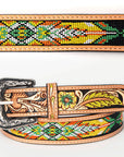 American Darling ADBLF145-L Beautifully Hand Tooled Genuine American Leather Belt Men and Women Beaded