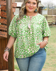 Plus Size Abstract Leopard Tassel Tie Blouse