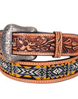 Bar H Equine Hand Carved Western Leather Belt Men Women Beaded