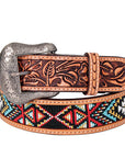 Bar H Equine Hand Carved Western Leather Belt Men Women Beaded