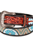 Bar H Equine Hand Carved Western Leather Belt Men Women Beaded