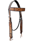 Bar H Equine Genuine Western American Leather Horse Premium Headstall & Breast Collar Set