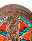 American Darling Canteen Bag Western Leather Hand Tooled Floral Carved Hair-On Cowhide Buck Stitched 10in x 10in