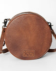 American Darling Canteen Bag Western Leather Hand Tooled Floral Carved Hair-On Cowhide Buck Stitched 10in x 10in