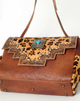 American Darling Messenger Bag Western Leather Hand Tooled Floral Carved Hair-On Cowhide Buckstitched 12in x 16in