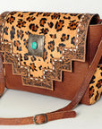 American Darling Messenger Bag Western Leather Hand Tooled Floral Carved Hair-On Cowhide Buckstitched 12in x 16in