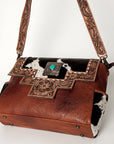 American Darling Messenger Bag Western Leather Hand Tooled Floral Carved Hair-On Cowhide Buckstitched 12in x 16in