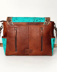 American Darling Messenger Bag Western Leather Hand Tooled Floral Carved Hair-On Cowhide Buckstitched 12in x 16in