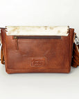 American Darling Cross body Bag Western Leather Hair-On Cowhide Braided Detail with Fringes 8in x 11in