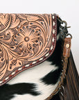 American Darling Cross body Bag Western Leather Hair-On Cowhide Braided Detail with Fringes 8in x 11in