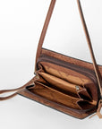 American Darling Small Cross body Bag for Women, Hand Tooled Floral Leather, Woven Saddle Blanket, Genuine Leather Purse