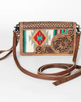 American Darling Small Cross body Bag for Women, Hand Tooled Floral Leather, Woven Saddle Blanket, Genuine Leather Purse