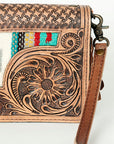 American Darling Small Cross body Bag for Women, Hand Tooled Floral Leather, Woven Saddle Blanket, Genuine Leather Purse