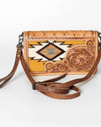 American Darling Small Cross body Bag for Women, Hand Tooled Floral Leather, Woven Saddle Blanket, Genuine Leather Purse