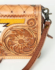 American Darling Small Cross body Bag for Women, Hand Tooled Floral Leather, Woven Saddle Blanket, Genuine Leather Purse