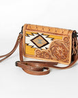 American Darling Small Cross body Bag for Women, Hand Tooled Floral Leather, Woven Saddle Blanket, Genuine Leather Purse