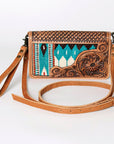 American Darling Small Cross body Bag for Women, Hand Tooled Floral Leather, Woven Saddle Blanket, Genuine Leather Purse
