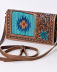 American Darling Small Cross body Bag for Women, Hand Tooled Floral Leather, Woven Saddle Blanket, Genuine Leather Purse
