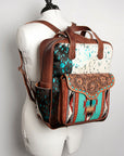American Darling Backpack, Hand Tooled Floral Leather, Hair-On Cowhide & Woven Saddle Blanket, Western Style Genuine Leather