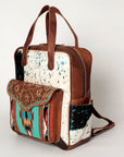 American Darling Backpack, Hand Tooled Floral Leather, Hair-On Cowhide & Woven Saddle Blanket, Western Style Genuine Leather