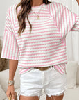 Stripe Textured Knit 3/4 Sleeve Top