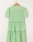 Stripe V-Neck Frilled Mini Dress