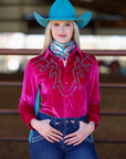 Luxurious Stretch Velvet Fringe Rodeo Shirt Designed For Night Out Events Wardrobe