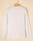 Checker Mesh Mock Neck Long Sleeve Top