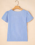 Marisol Stripe Textured Ruffle Square Neck Blouse