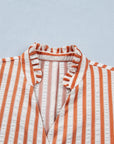 Stripe Pleated Frilled V-Neck Mini Dress