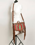 American Darling Messenger Bag for Women, Hand Tooled Floral Leather, Hair-On Cowhide, Saddle Blanket, Genuine Western Leather