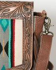American Darling Messenger Bag for Women, Hand Tooled Floral Leather, Hair-On Cowhide, Saddle Blanket, Genuine Western Leather