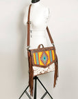 American Darling Messenger Bag for Women, Hand Tooled Floral Leather, Hair-On Cowhide, Saddle Blanket, Genuine Western Leather