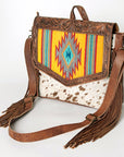American Darling Messenger Bag for Women, Hand Tooled Floral Leather, Hair-On Cowhide, Saddle Blanket, Genuine Western Leather