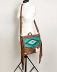 American Darling Messenger Bag for Women, Hand Tooled Floral Leather, Hair-On Cowhide, Saddle Blanket, Genuine Western Leather