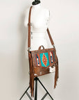 American Darling Messenger Bag for Women, Hand Tooled Floral Leather, Hair-On Cowhide, Saddle Blanket, Genuine Western Leather