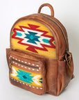 American Darling Backpack for Women, Hand Woven Saddle Blanket, Western Style Genuine Leather, Buck Stitched Travel Bag