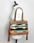 American Darling Tote Bag for Women, Hand Tooled Floral Leather, Hand Woven Saddle Blanket, Fringed Western Purse