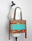 American Darling Tote Bag for Women, Hand Tooled Floral Leather, Hand Woven Saddle Blanket, Fringed Western Purse