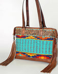 American Darling Tote Bag for Women, Hand Tooled Floral Leather, Hand Woven Saddle Blanket, Fringed Western Purse