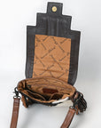 American Darling Messenger Bag for Women, Hand Tooled Floral Leather, Hair-On Cowhide, Woven Saddle Blanket, Genuine Leather