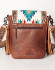 American Darling Messenger Bag for Women, Hand Tooled Floral Leather, Hair-On Cowhide, Woven Saddle Blanket, Genuine Leather